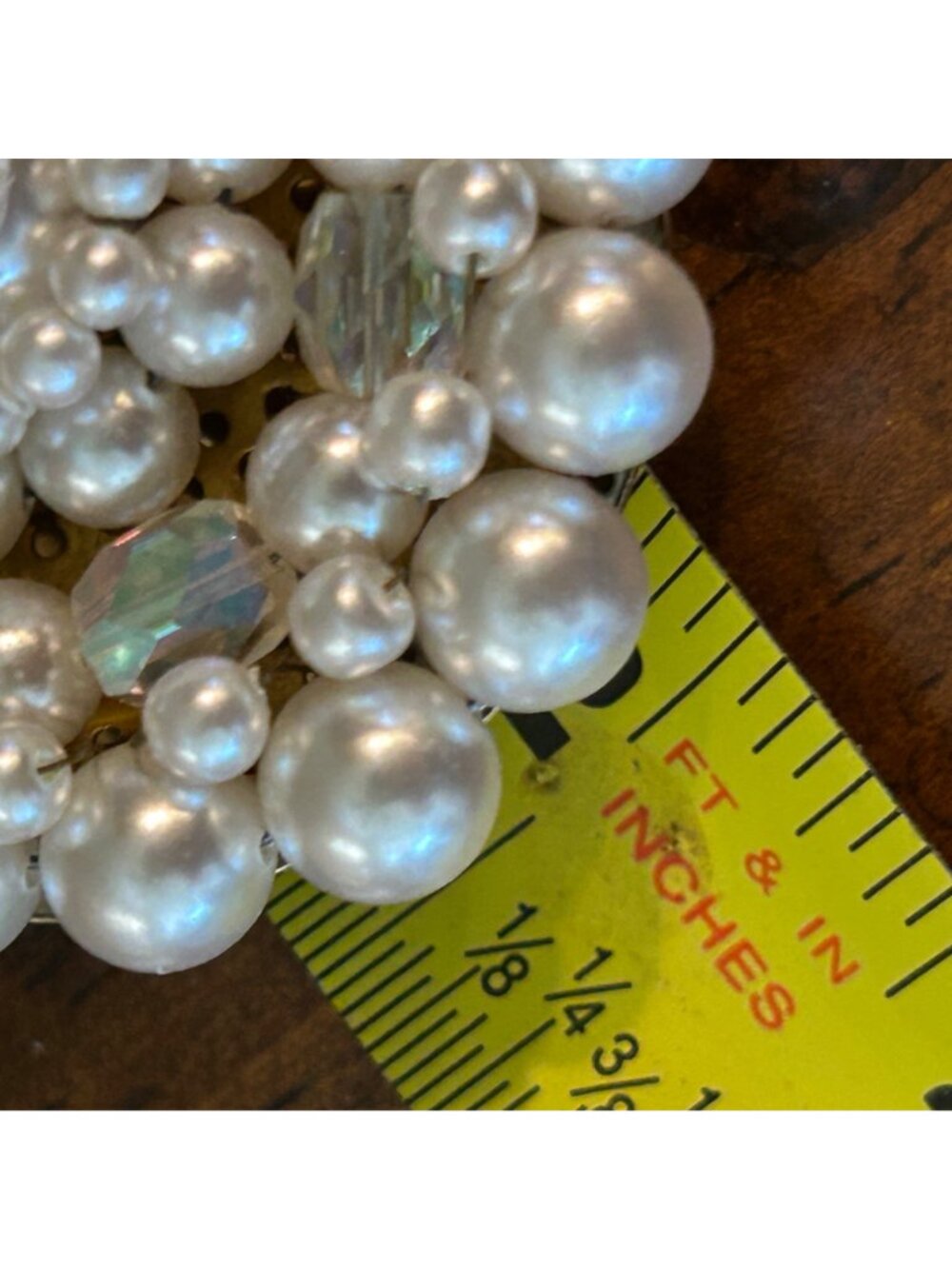 Vintage Faux Pearl Brooch Aurora Borealis Crystals Wreath Cluster 1950s Japan - Picture 13 of 13